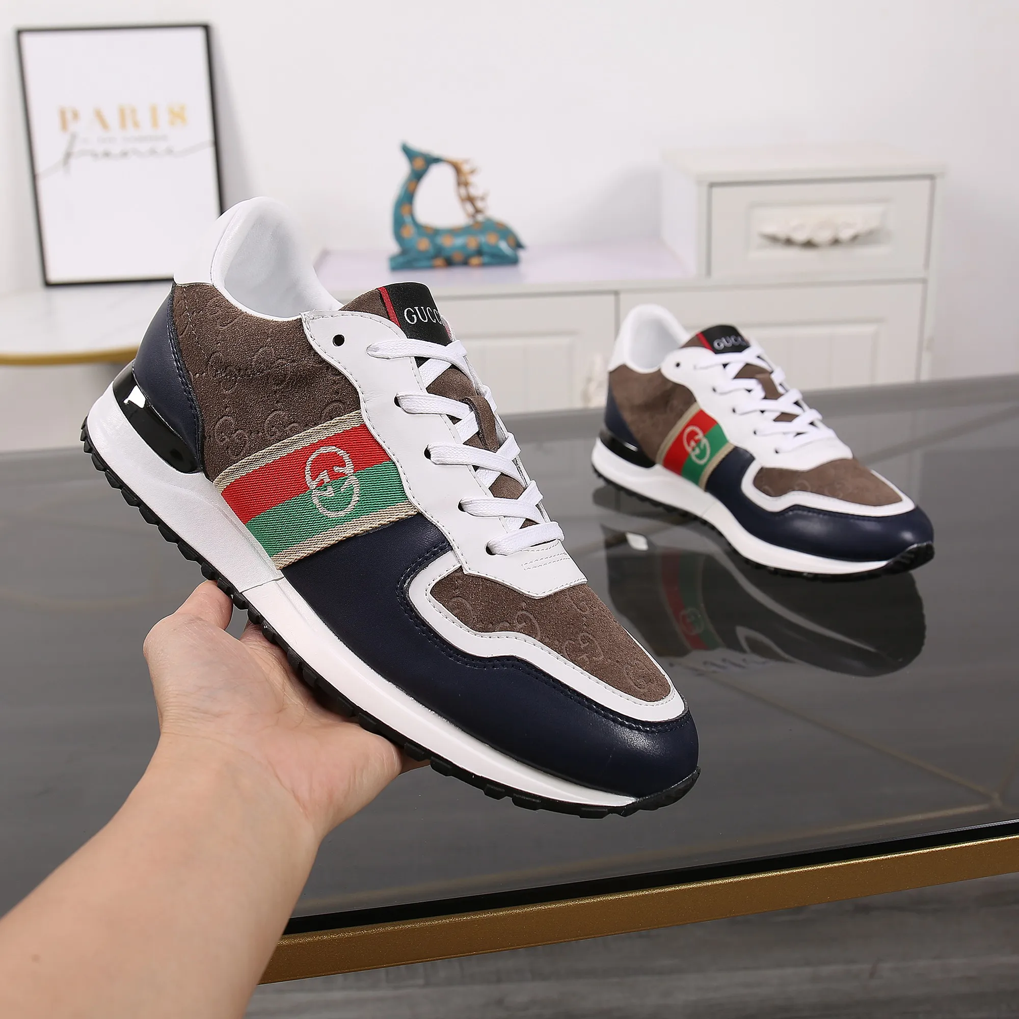 Factory price: 400💰The new spring model is here again! [Gucci Sports Men's Shoes] Gucci fashionable casual men's shoes🇨🇳Original 1:1 mold, new model debuts first💯Not high-profile but avant-garde, simple, low-key and fashionable, super versatile style🌿Made of original cowhide➕Sheepskin lining🎋The version is comfortable on the feet, first-class workmanship🍍Number: 38-44, customized 45